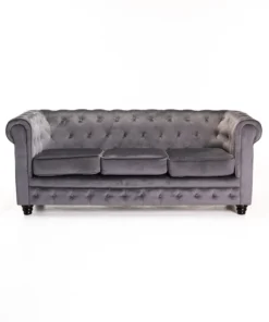 CHESTERFIELD VELVET 3 SEATER COUCH - Grey