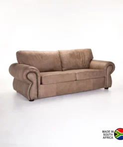 HARRIET GENUINE LEATHER 3 SEATER COUCH - Buffed Taupe