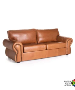 HARRIET GENUINE LEATHER 3 SEATER COUCH - Pecan
