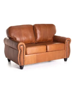KINGSLEY GENUINE LEATHER 2 SEATER COUCH - Pecan
