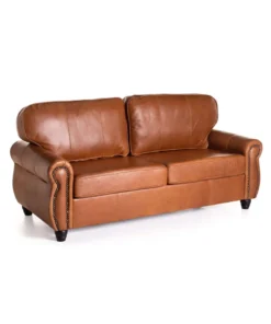 KINGSLEY GENUINE LEATHER 3 SEATER COUCH - Pecan