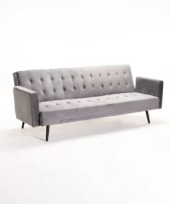 MAC VELVET SLEEPER COUCH - Grey/Black Leg