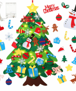 DIY Christmas Felt Tree Set with 32 Pieces Ornaments and LED String
