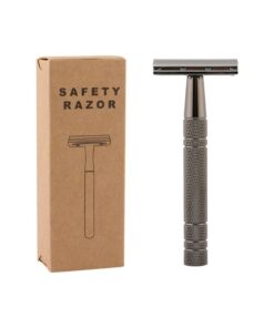 Double Edge Shaving Razor - Premium Safety Razor - 5 Blades Included - Grey