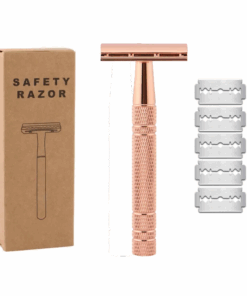 Double Edge Shaving Razor - Premium Safety Razor - 5 Blades Included - Rose Gold