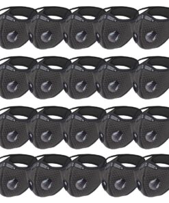 Double Valve Reusable Sports Face Mask with Hook & Loop Straps - Black - 20 Pack