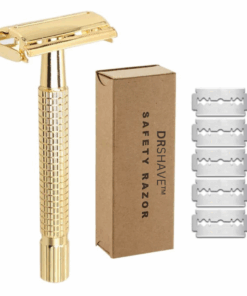 DrShave Double Edge Shaving Razor - Premium Safety Razor + 5 Blades - Gold