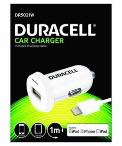 Duracell Single USB Car Charger 2.4A +Apple MFi Lightning Cable - White