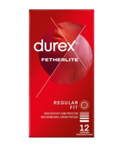 Durex 12s, Thinner Latex Condoms with Lubricant, Fetherlite