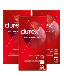 Durex 12s x 3, Bulk Thin Condoms with Lubricant, Fetherlite