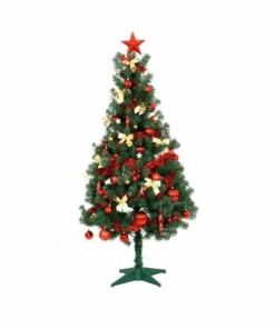 Elegant Pine Christmas Tree with Decorations & Lights -Red - 180 cm