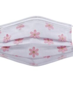 Face Mask - 4 Ply Pretty Palest - Blue, Pink & Gold Daisies Masks - 10