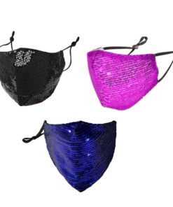 Fashion Mask Facemask Sequin Washable Bling Face Mask Combo - Black + Blue + Lilac