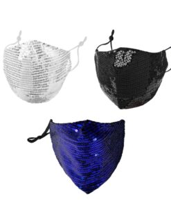 Fashion Mask Facemask Sequin Washable Bling Face Mask Combo - Black + Silver + Blue