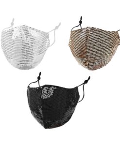 Fashion Mask Facemask Sequin Washable Bling Face Mask Combo - Black + Silver + Gold