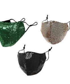 Fashion Mask Facemask Sequin Washable Bling Face Mask Combo - Gold + Green + Black