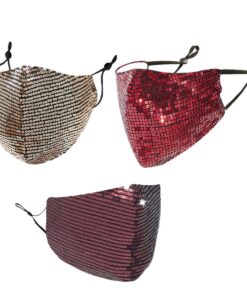 Fashion Mask Facemask Sequin Washable Bling Face Mask Combo - Gold + Red + Pink