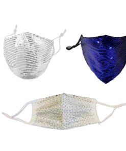 Fashion Mask Facemask Sequin Washable Bling Face Mask Combo - Silver + Diamond + Blue