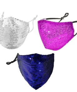 Fashion Mask Facemask Sequin Washable Bling Face Mask Combo - Silver + Lilac + Blue