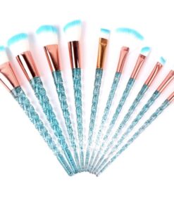 Focallure 10pc Blue Glitter Unicorn Crystal Spiral Makeup Brushes Set
