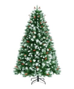 Frosted Spruce Christmas Tree with w/Snow Flocked Tips and Red Berries - 1.5 m