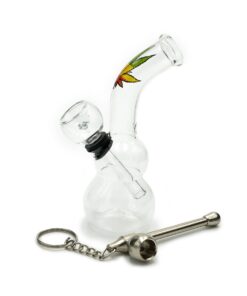 Glass Leaf Mini Bong & Mushroom Keyring Pipe combo