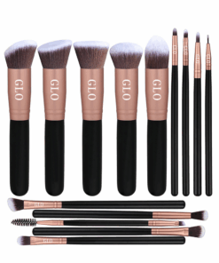 GLO - Makeup Brush Set - 14 Pcs Rose Gold and Matte Black Makeup Brushes
