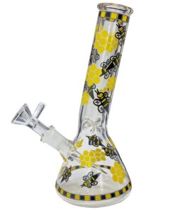 Glow-in-the-dark Bees glass beaker bong - Yellow