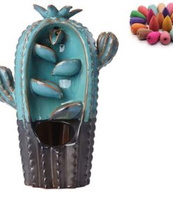 Green, Dark Brown Ceramic Backflow Incense Burner With 20 Incense Cones