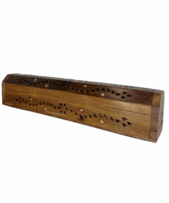 Handmade Wooden & Brass Incense Stick & Cone Burner Coffin Box - Small Stars