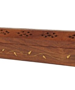 Handmade Wooden & Brass incense sticks & Cone Burner Coffin Box - Leaves