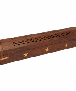 Handmade Wooden & Brass incense sticks & Cone Burner Coffin Box - Stars