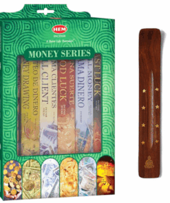Hem Money Drawing Incense Sticks & Burner Gift Set- Attracts Money & Wealth