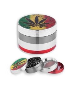 Herb Grinder 4 Piece Aluminum 50 x 34mm - Rasta Leaf