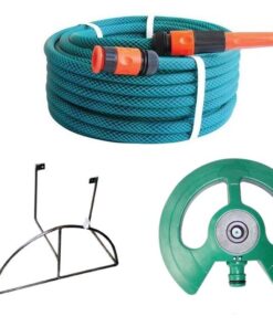 Hose Pipe Set (20m) with Fittings, Pyramid Sprinkler & Steel Hose Bracket