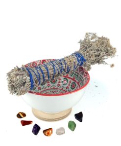 Imphepo Smudge Wand , Ceramic bowl & Chakra stone bundle - Red