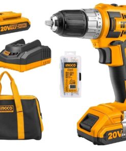 Ingco - Cordless Drill, 2 x 2Ah Batteries, Charger, Bag & Accessory Set