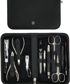 Kellermann Manicure Set: 11 Extra-Fine Tools in Black Leather Case L7871FN