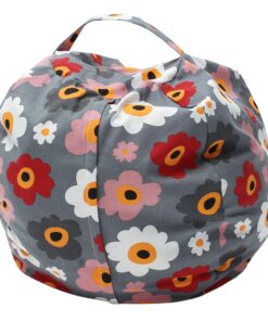 Kids Stuffed Animal Storage Bean Bag Chair - Grey with Flowers