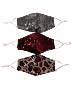 Labellas's Glitz & Glam 3 Pieces Leopard Sequins Face Covering Face Masks