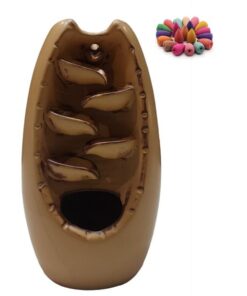 Large Brown Leaf Backflow Incense Burner - with 20 Backflow Incense Cones