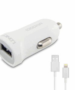 Ldnio 5V 1A Single Port Usb Car Charger With Free Lightning Iphone Data & Charging Cable - White