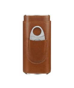 Leather Cigar Case with Cutter for 3 Cigars - Brown.