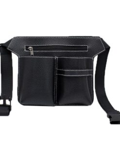Leather Salon Hairdressing Scissor Waist Bag - Black