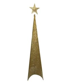 Lighted Christmas Tree with Gold Tinsel Top 150cm