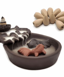 Lotus Pond Backflow Incense Burner - Double fish with 10pc Incense Grains