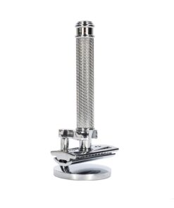 Men Shaving Double Edge Safety Razor with Hanging Stand - Silver