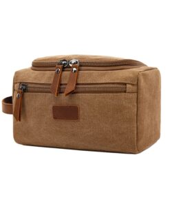 Mens Canvas Cosmetic Toiletry Bathroom Bag Travel Bag - Coffee