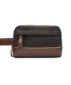 Mens Canvas Toiletry Shaving Kit Travel Bag-Black