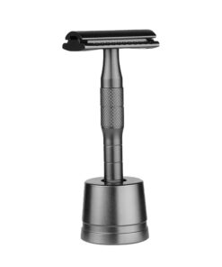 Metal Double Edge Safety Shaving Razor with Stand For Men - Black